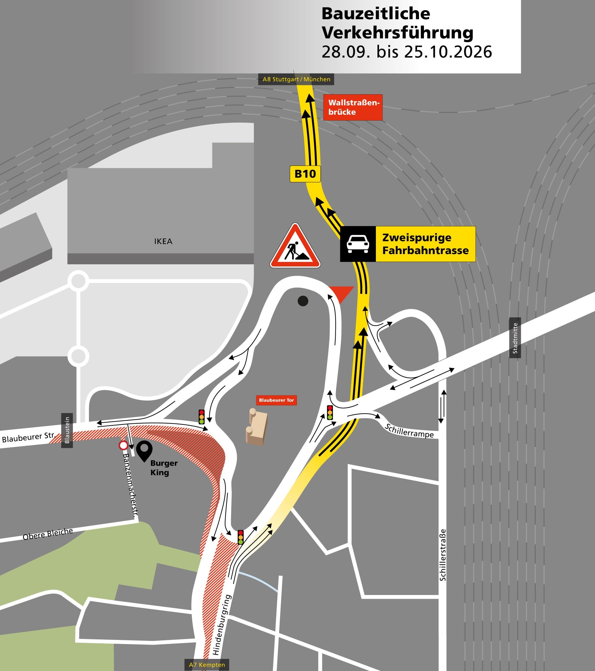 Blaubeurer Tor-Ring ('Spatz'): Verkehrsführung vom 28.9. bis 25.10.2026